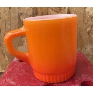 Vintage Anchor Hocking Fire King Orange Ombre Milk Glass Stacking Mug